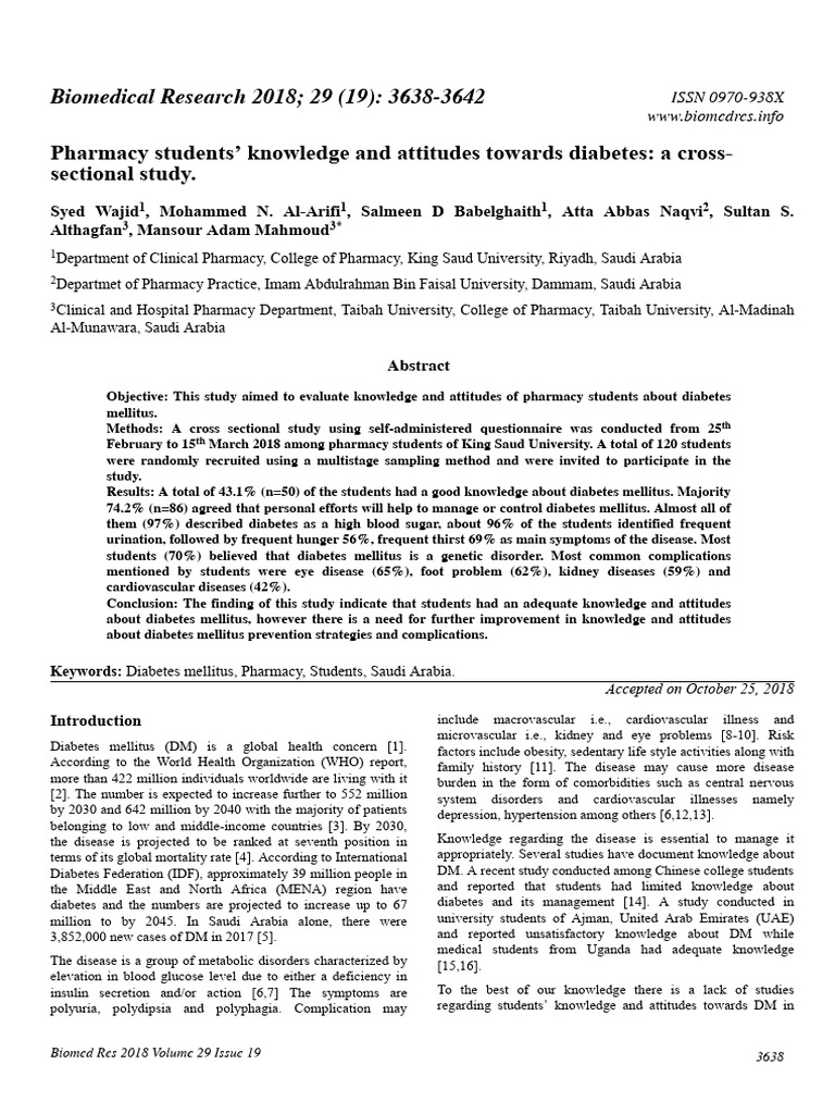 Pharmacy Students Knowledge and Attitude | PDF | Diabetes | Medical ...