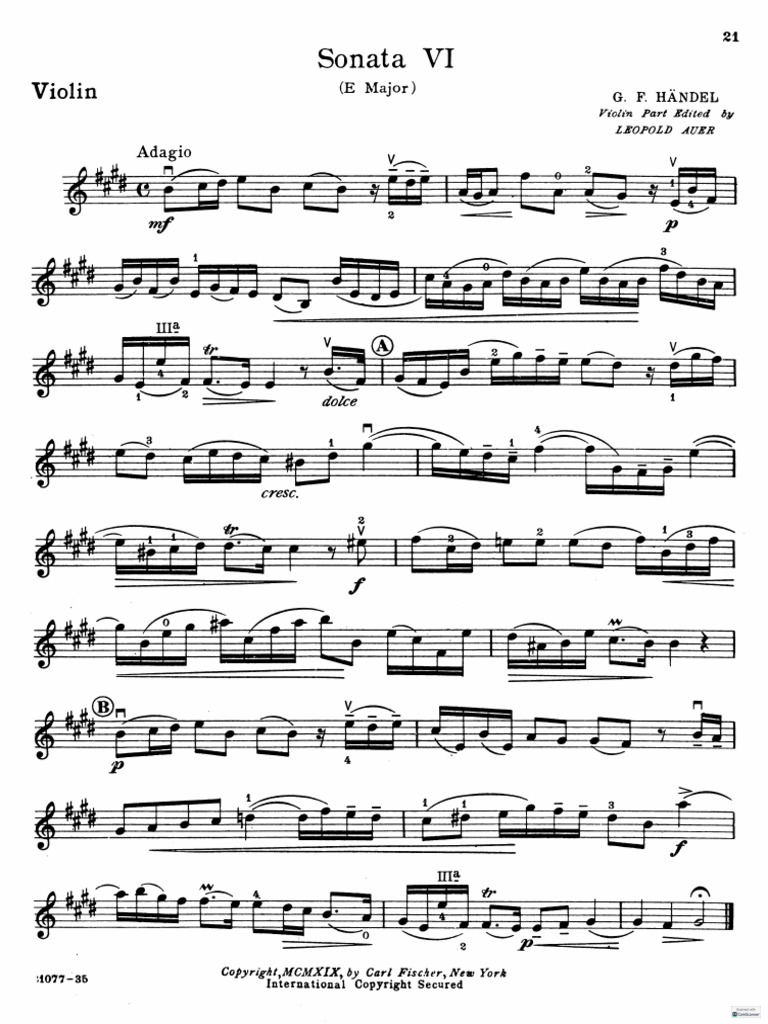 Haendel Sonata 6 en Mi Mayor Parte Violin | PDF