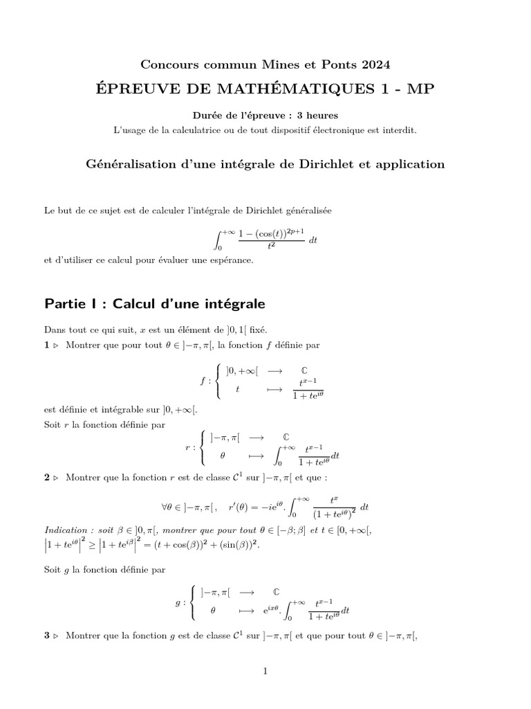 M.LAAMOUM Mines MP 2024 Math 1 | PDF