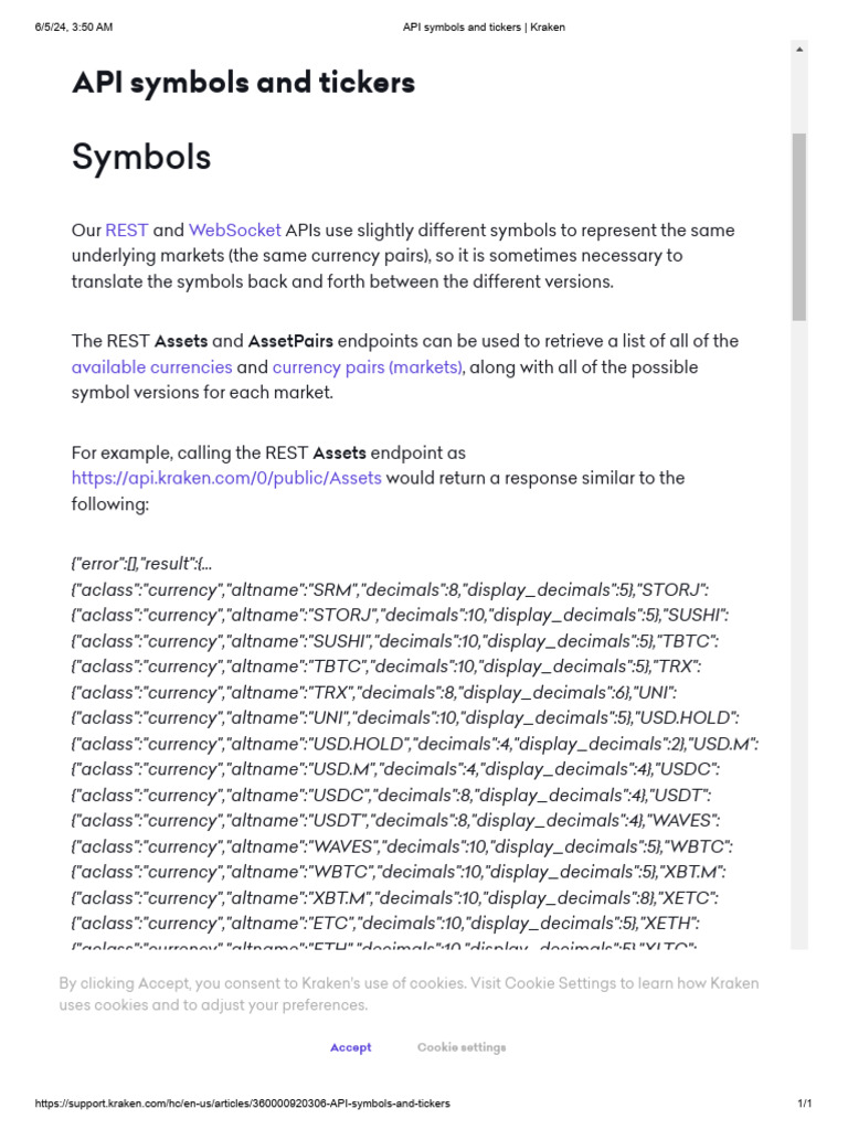 API Symbols and Tickers - Kraken | PDF