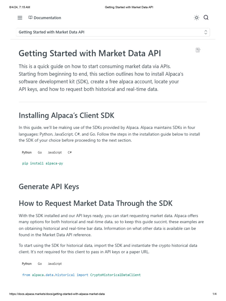 Getting Started With Market Data API | PDF