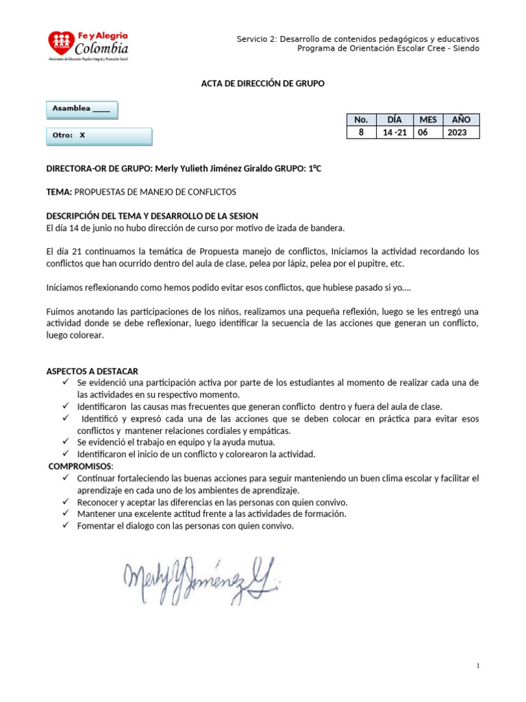 DC 1°c 14 - 21 de Jun Acta 8 | PDF