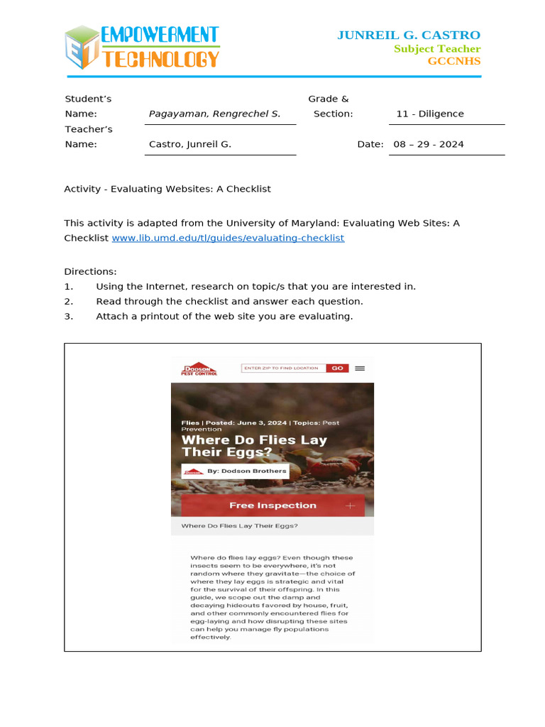 Website Evaluation Checklist 24 25 | PDF