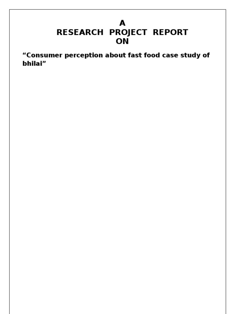 Consumer Perception About Fast Food Case Study of Bhilai PDF