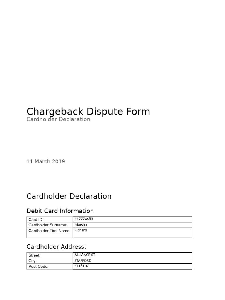 00 TEMPLATE Chargeback Dispute Form Cardholder Declaration PDF 00 TEMPLATE Chargeback Dispute Form Cardholder Declaration PDF