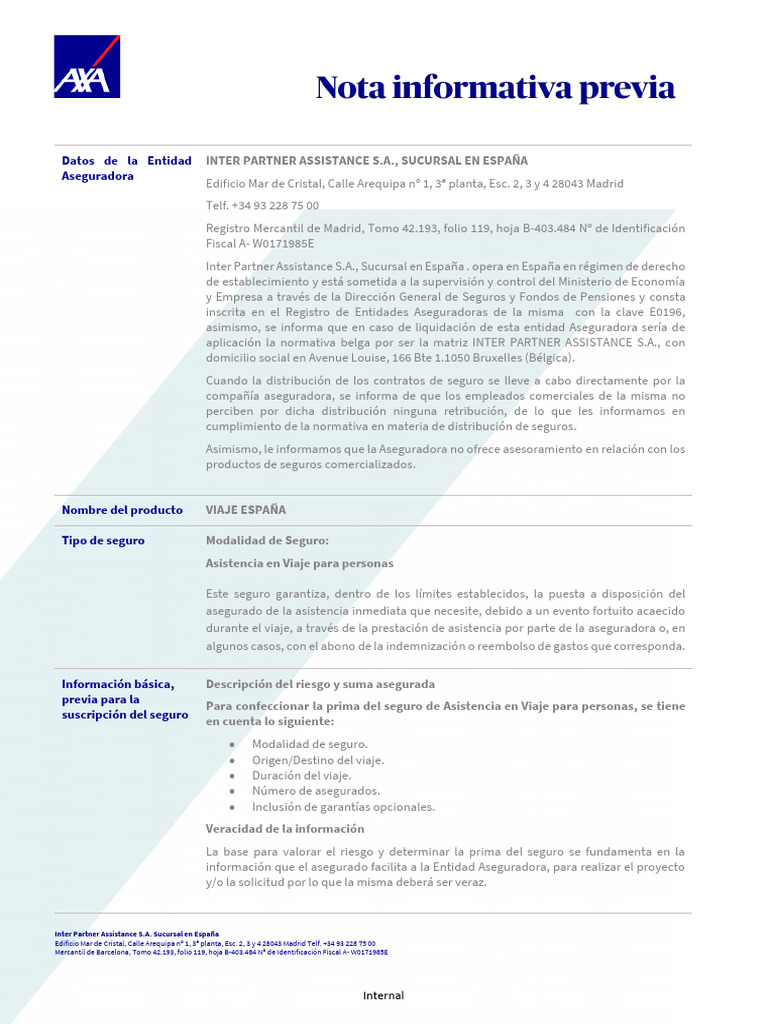 Ipid Axa Assistance Viaje | PDF | Defense Policy | Finance & Money ...