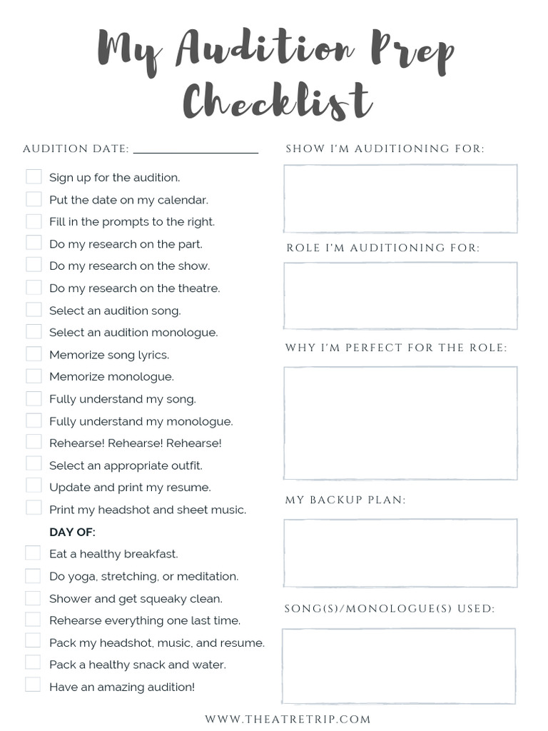 My Audition Prep Checklist V8 Pdf
