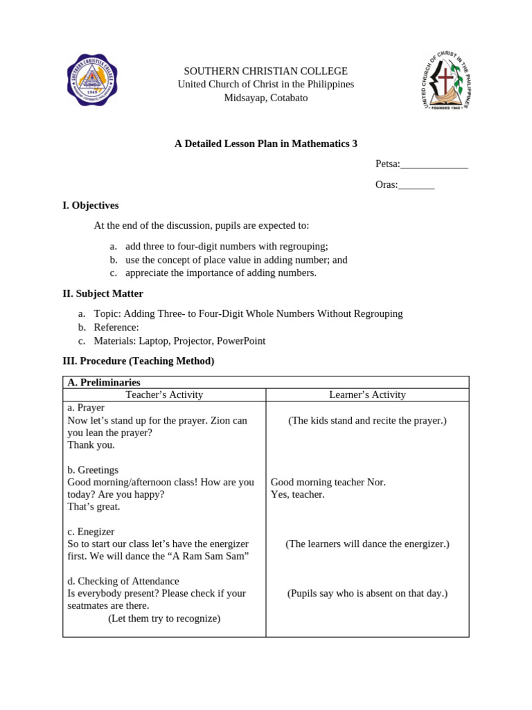A Detailed Lesson Plan in Mathematics 3 | PDF