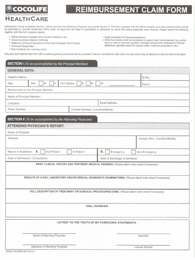 Cocolife Reimbursement Claim Form | PDF