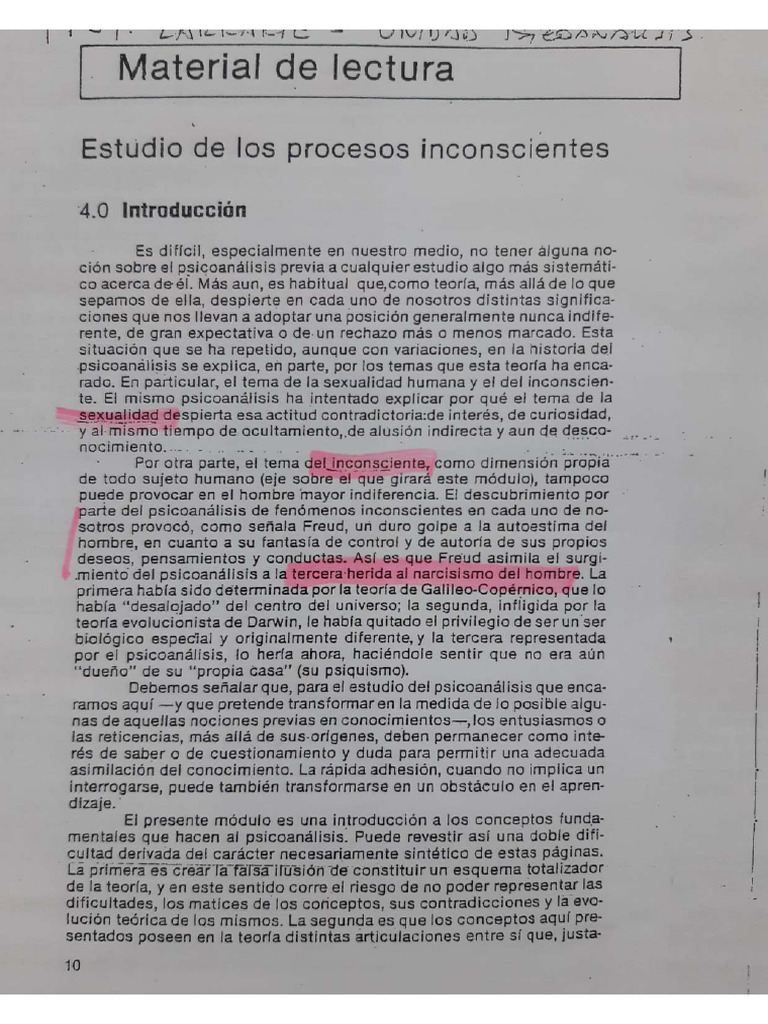 Estudios de Los Procesos Inconscientes. PSICOANALISIS | PDF