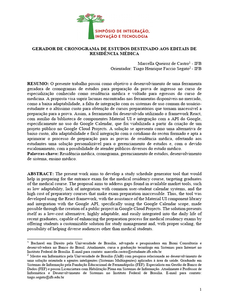 Gerador de Cronograma de Estudos Destinado Aos Editais de Residência ...