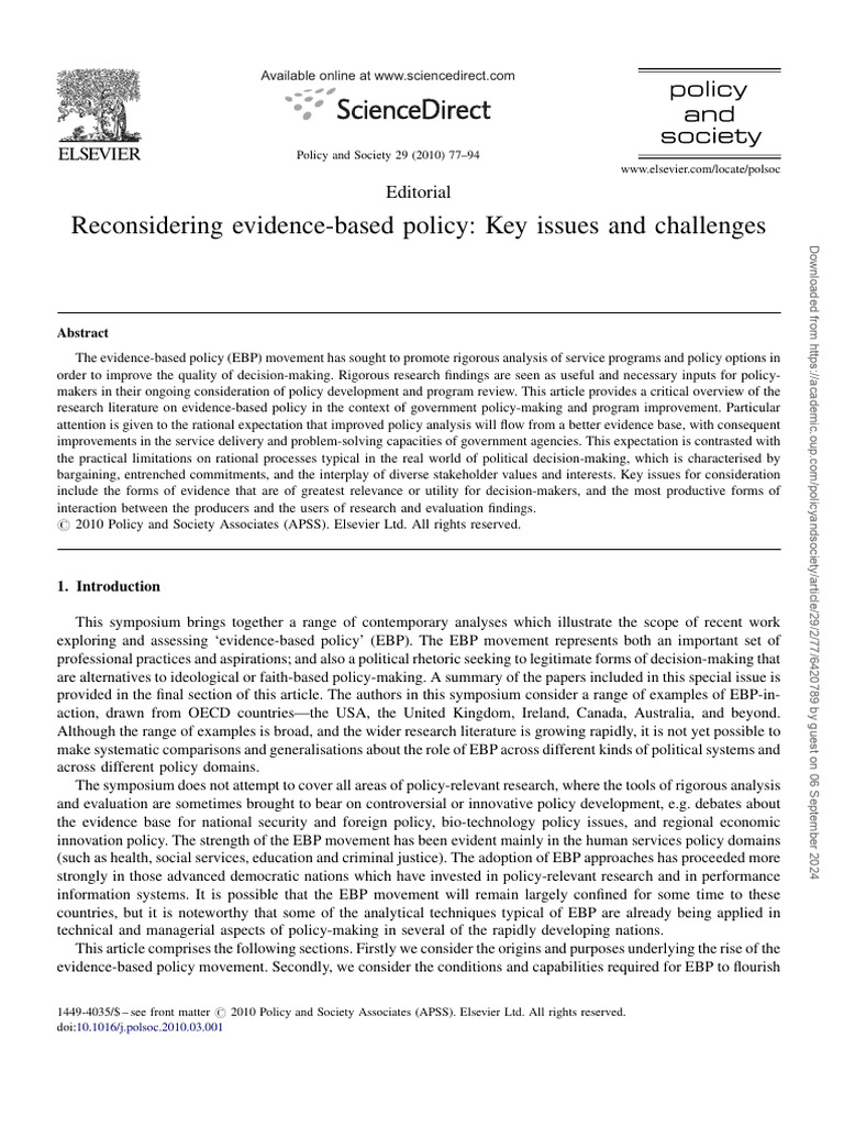 Reconsidering Evidence-Based Policy Key Issues and Challenges | PDF