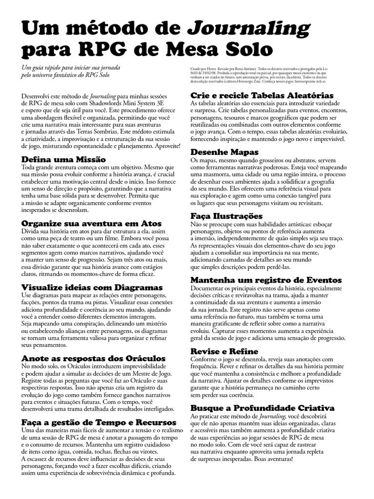 Horoscope Zine Como Jogar RPG Solo Journaling | PDF