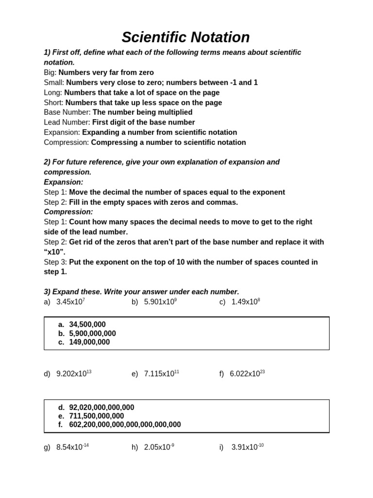 Scientific Notation WS | PDF