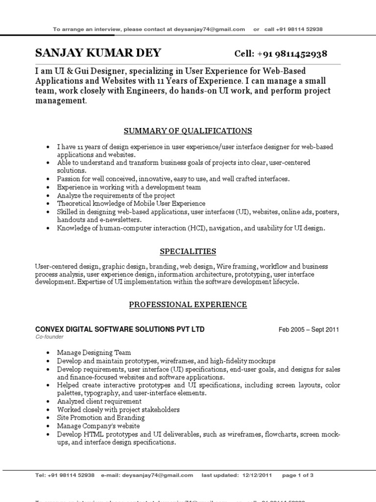 UI/UX Designer Resume - Sanjay Kumar Dey | PDF