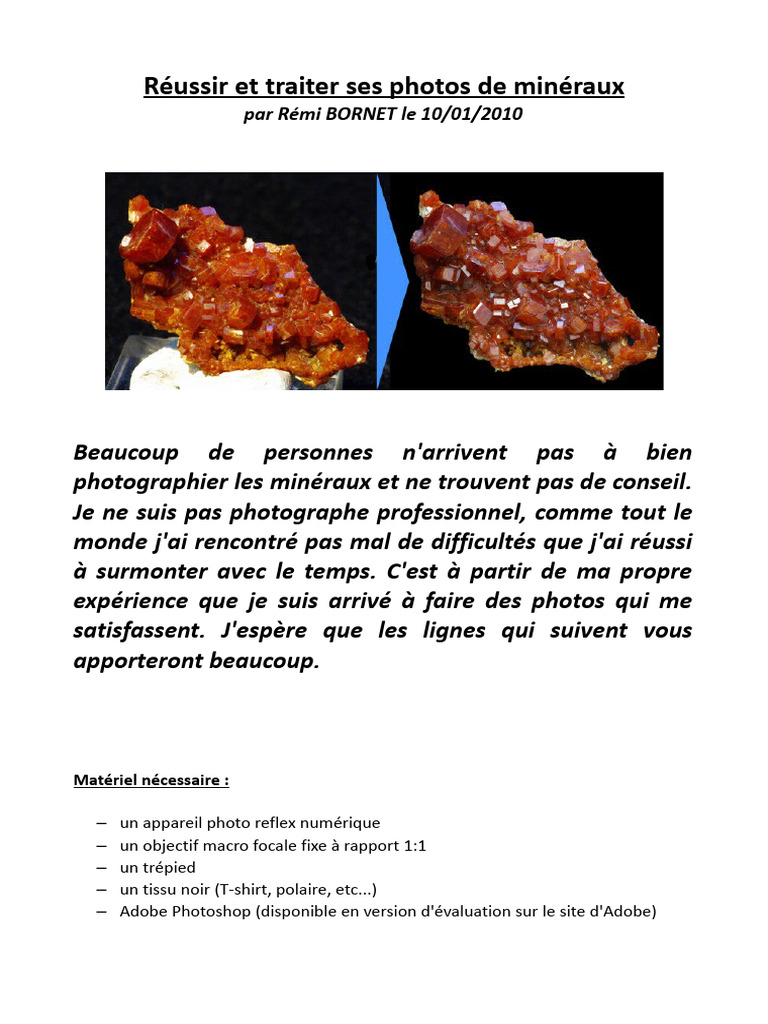 Bv000001.lkdoc - Reussir Ses Photos de Mineraux | PDF | Objectif ...