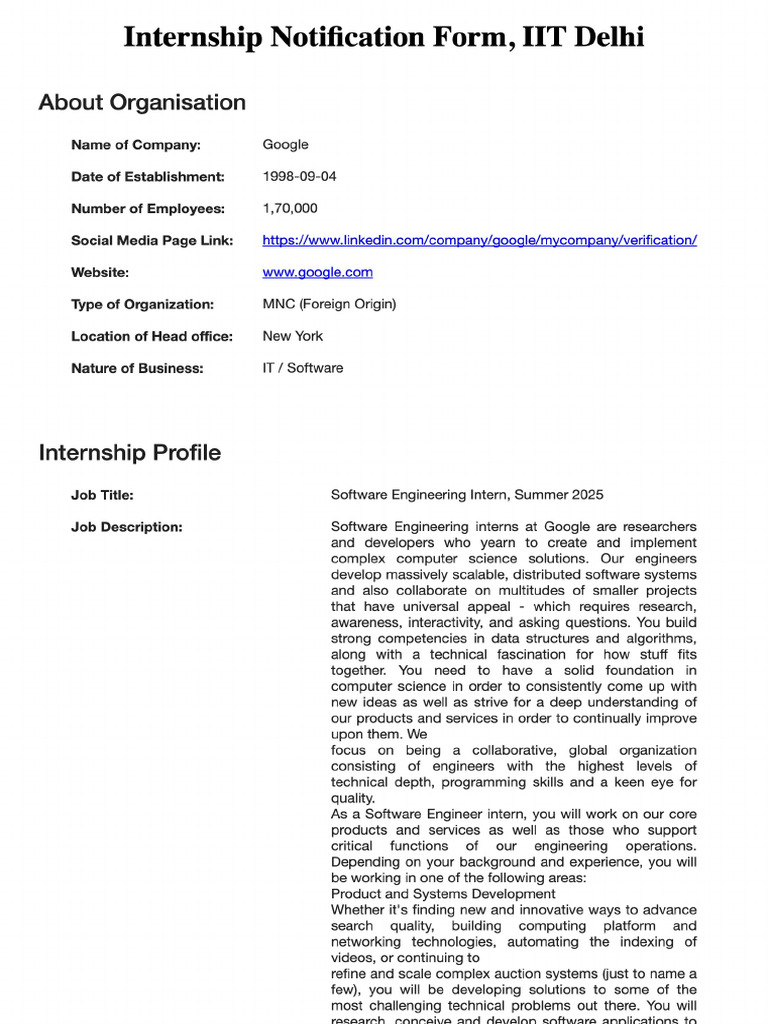 Google (Software Engineering Intern, Summer 2025) PDF
