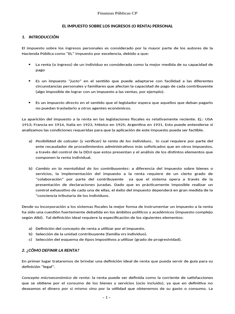 APUNTES - Impuesto Renta Personal | PDF