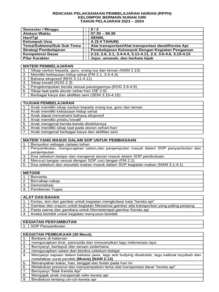 RPPH Kereta Api H 1 | PDF