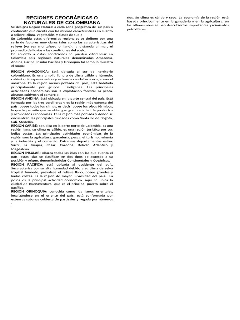 GUIA TALLER DE SOCIALES 4 Regiones de Colombia Docente | PDF