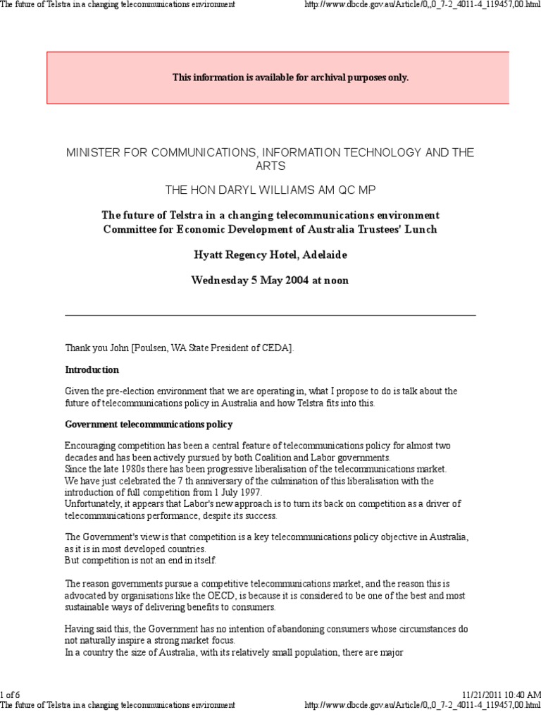 Future of Telstra in Telecom Policy | PDF | Voice Over Ip ...