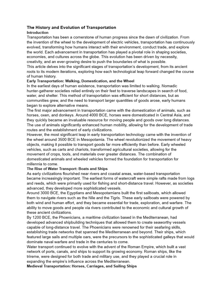 The History And Evolution Of Transportation Pdf