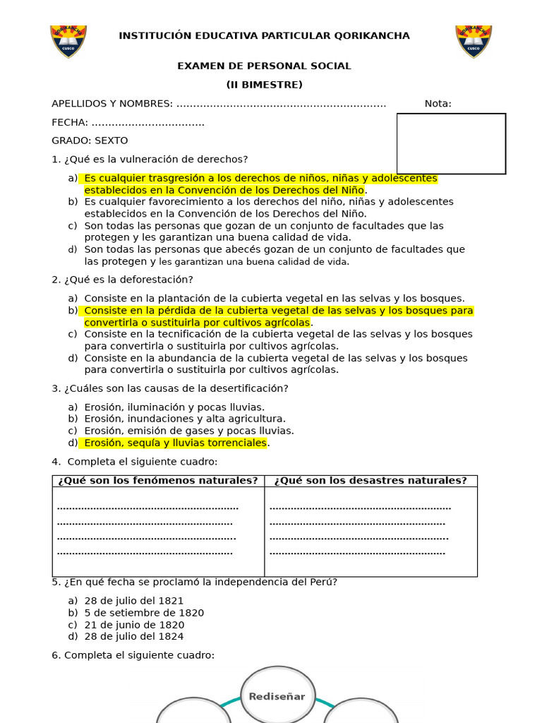 Examen de Personal Social | PDF