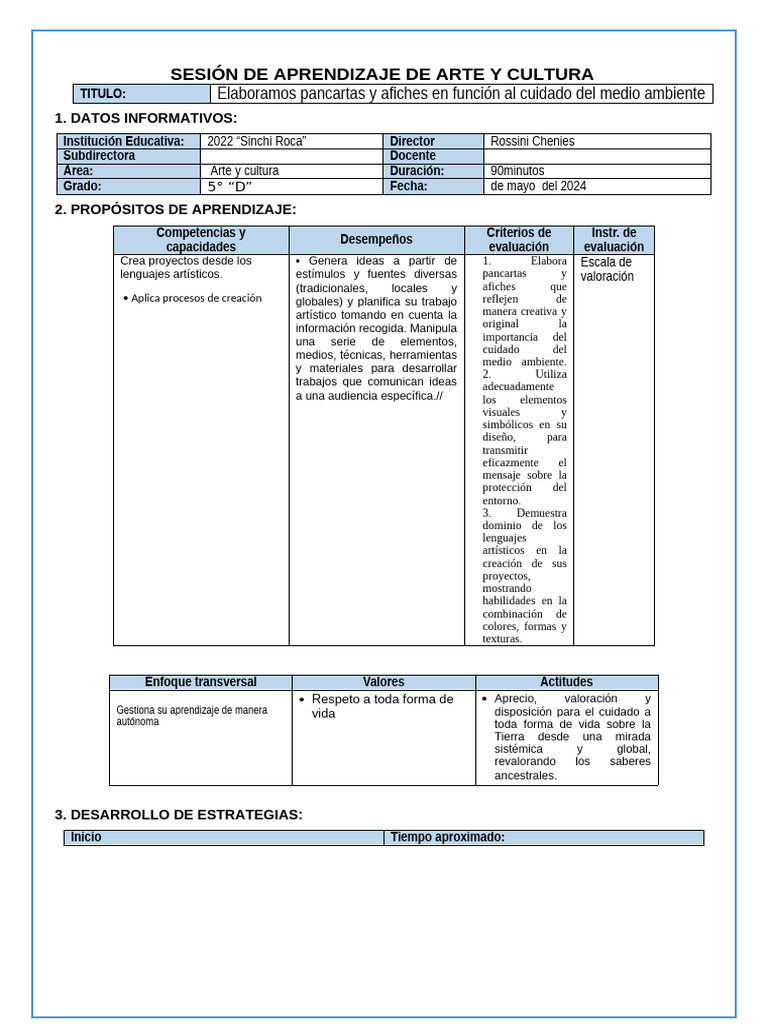 Sesion de Aprendizaje Arte y Cultura | PDF