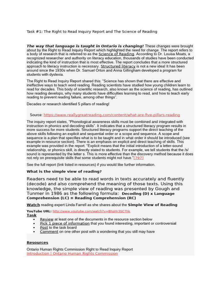 Task1 The Right To Read Inquiry Report and The Science of Reading | PDF