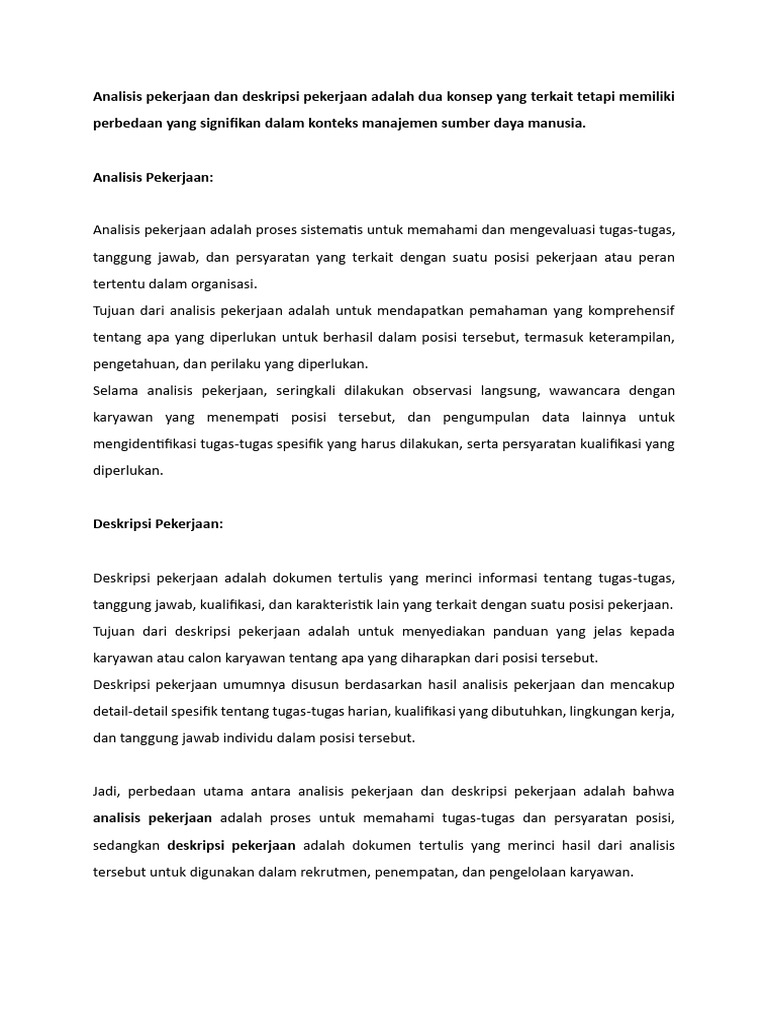 Analisis pekerjaan dan deskripsi pekerjaan adalah dua konsep yang