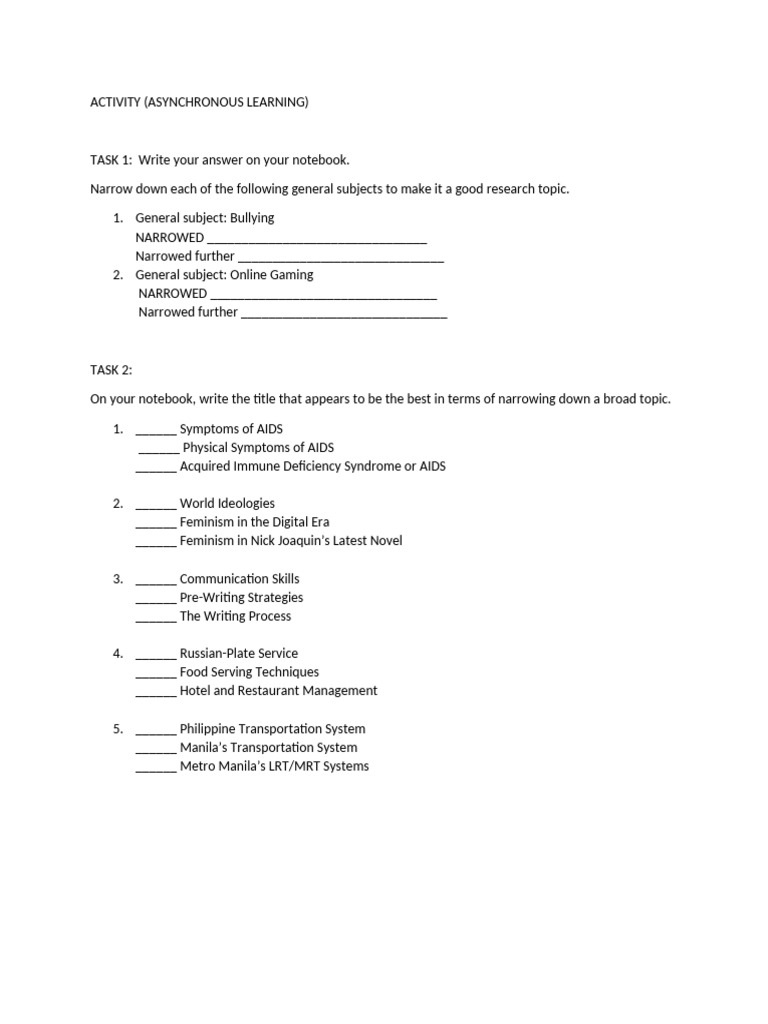 Activity Narrowing Topic | PDF