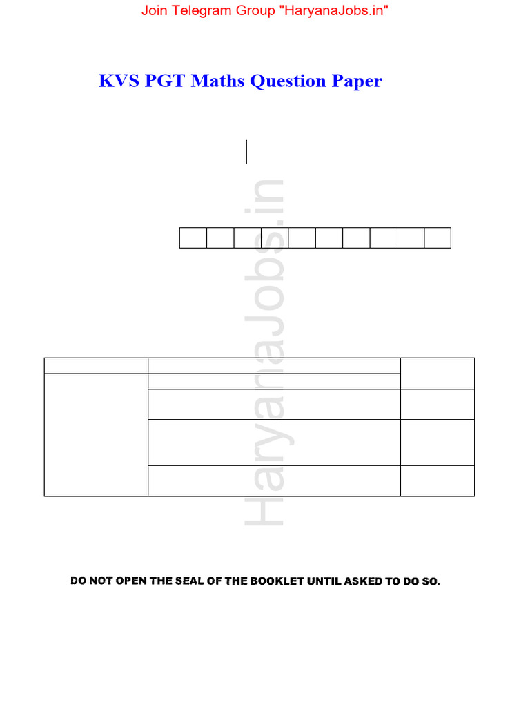 KVS PGT Maths Question Paper Haryana Jobs | PDF