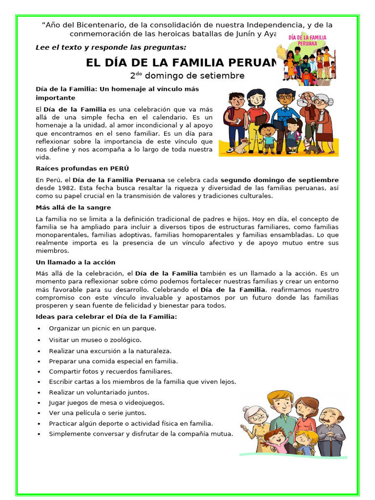 Ficha-Com. Leemos Un Texto para Celebrar DL Dia de La Familia | PDF