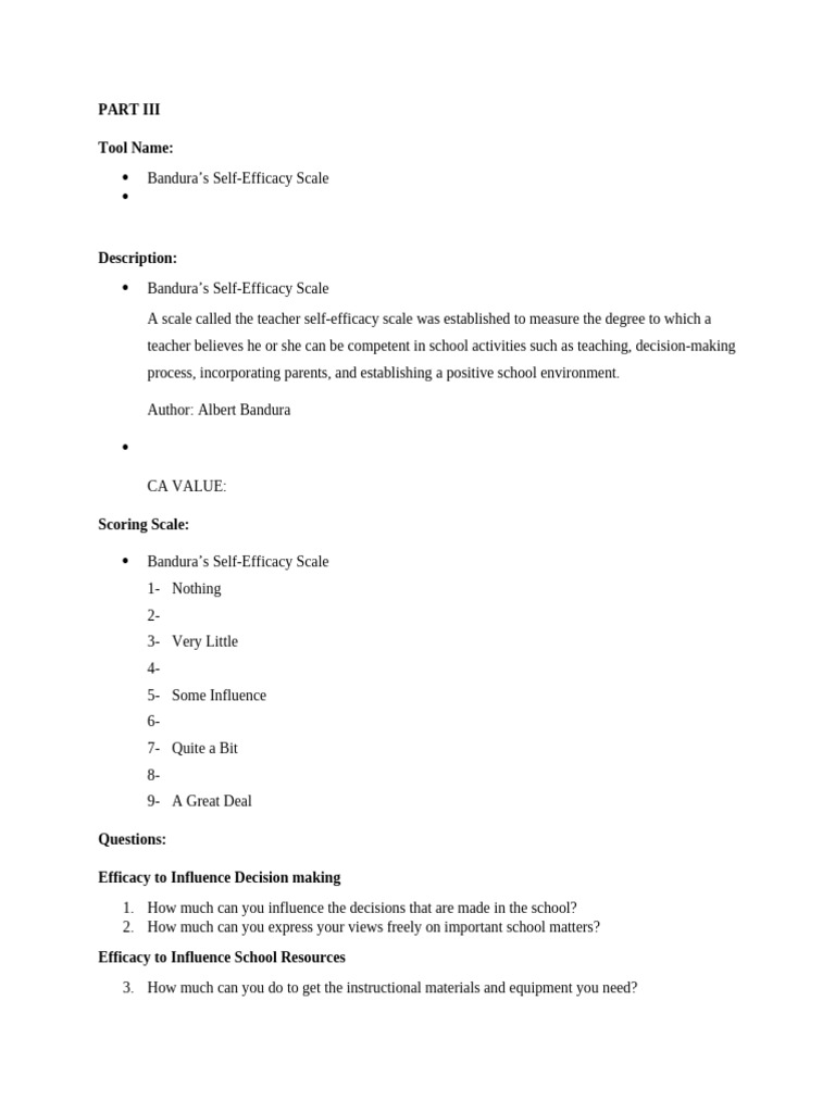 Banduras Self Efficacy Scale | PDF