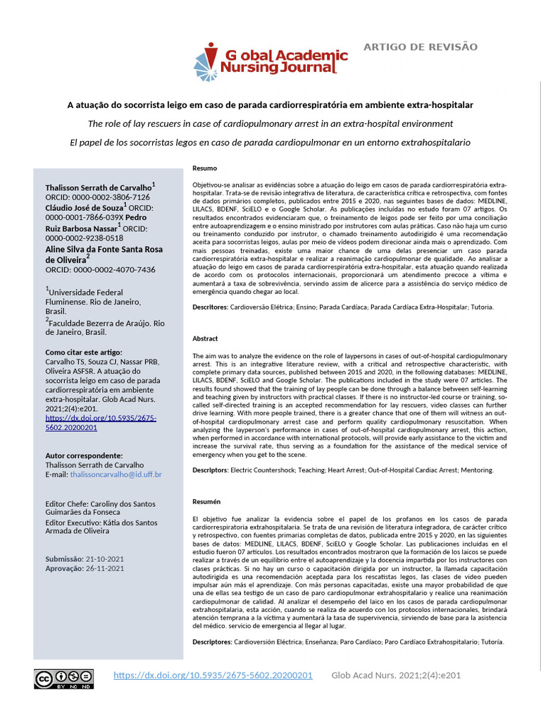 A Atuação Do Socorrista Leigo em Caso de Parada Cardiorrespiratória em ...