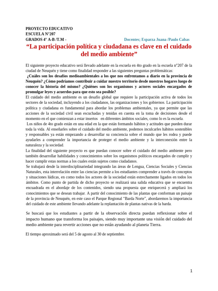 Proyecto de Educacion Ambiental 4TO A-B - 100010 | PDF | Residuos ...