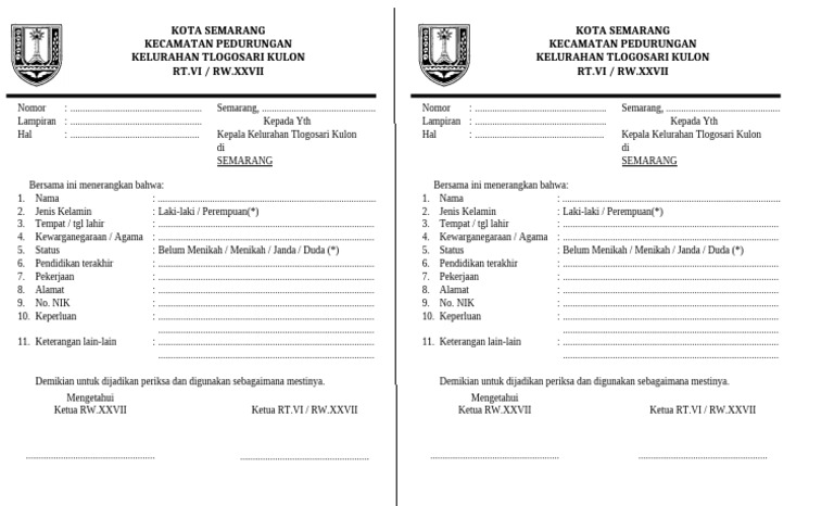 Form Surat Pengantar RT | PDF
