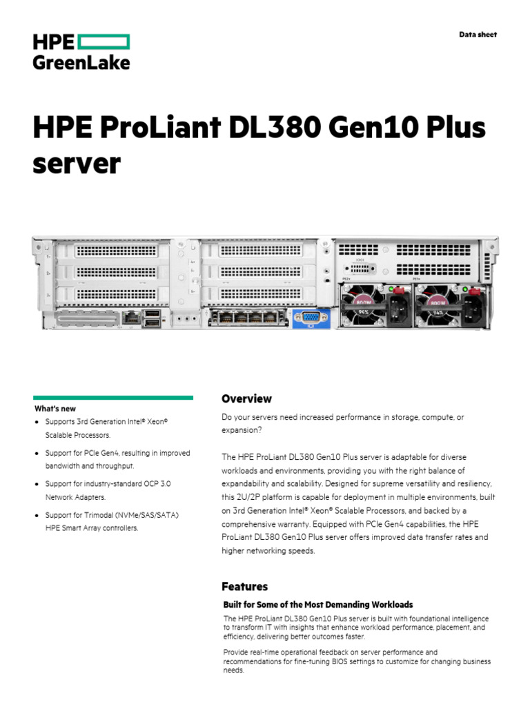 HPE ProLiant DL380 Gen10 Plus Server-PSN1013291298USEN | PDF