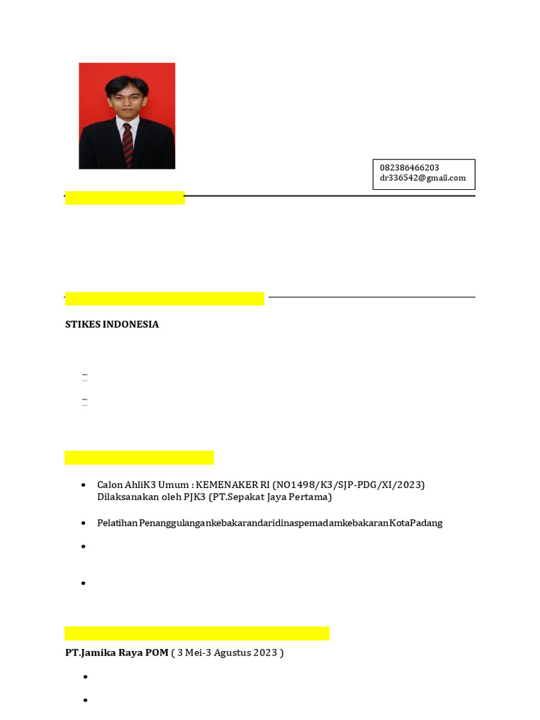 Contoh CV Lulusan K3 Rahmat Hidayat | PDF