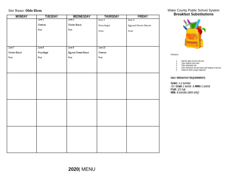 Breakfast Menu Substitution Olds | PDF