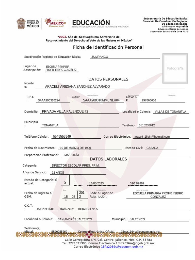 Ficha de Identificacion 2023 Docentes | PDF