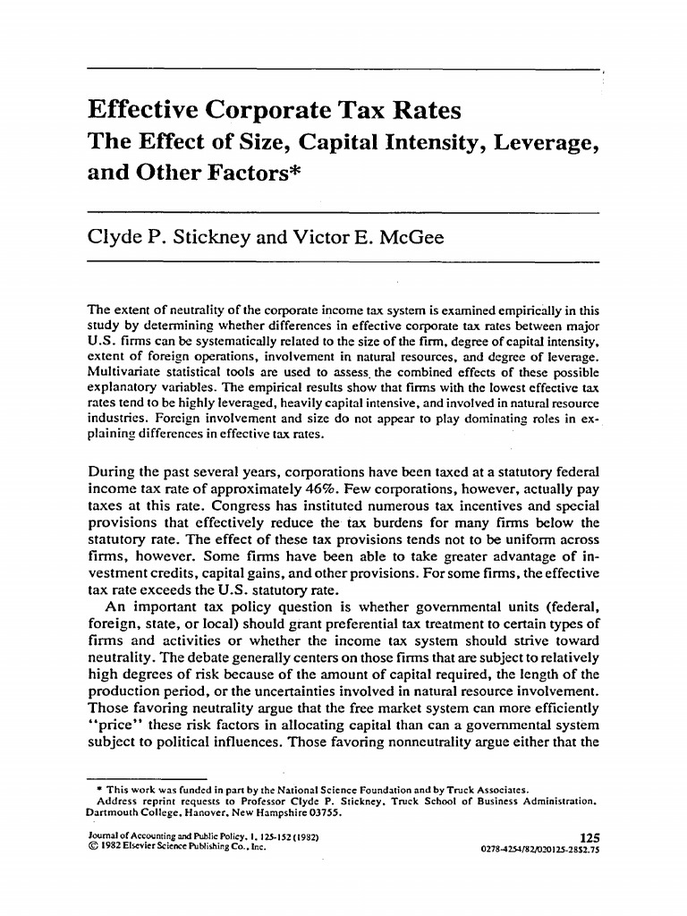 Effective Corporate Tax Rates - The Effect of Size, Capital Intensity ...