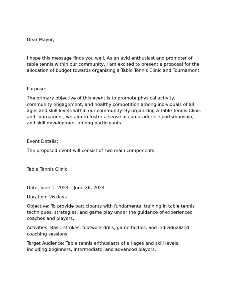 Tennis Club Proposal Pdf