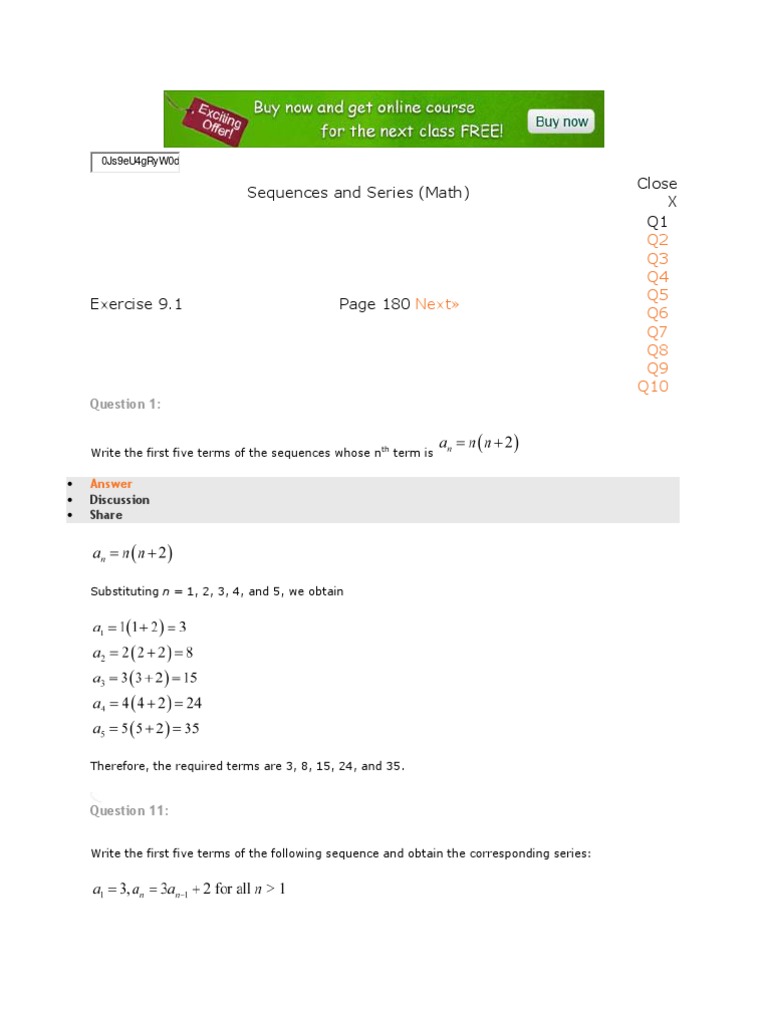 Sequences and Series Math Exercises | PDF | Teaching Methods & Materials