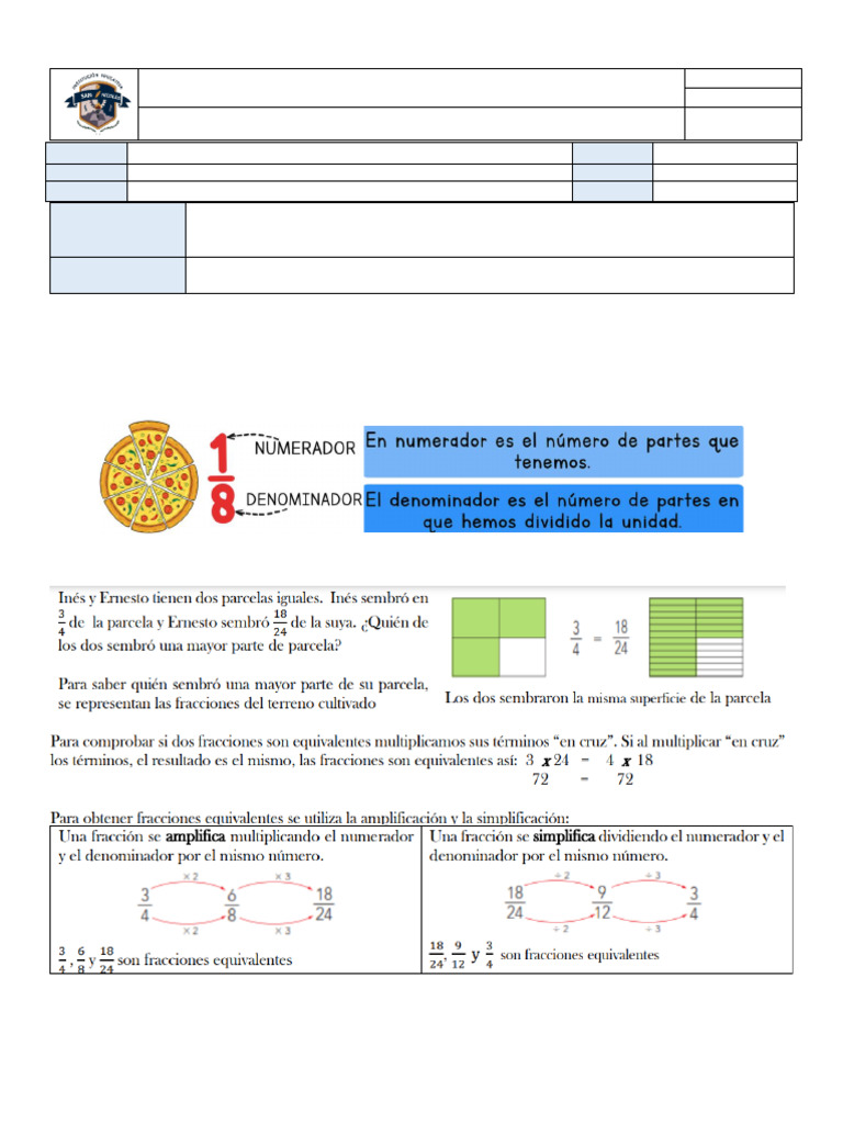 Ejercicios de Fracciones para Quinto Grado | PDF | Multiplicación ...