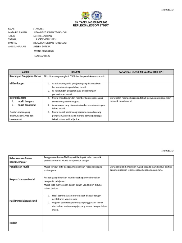 Tool Kit Lesson Study 3 RBT | PDF