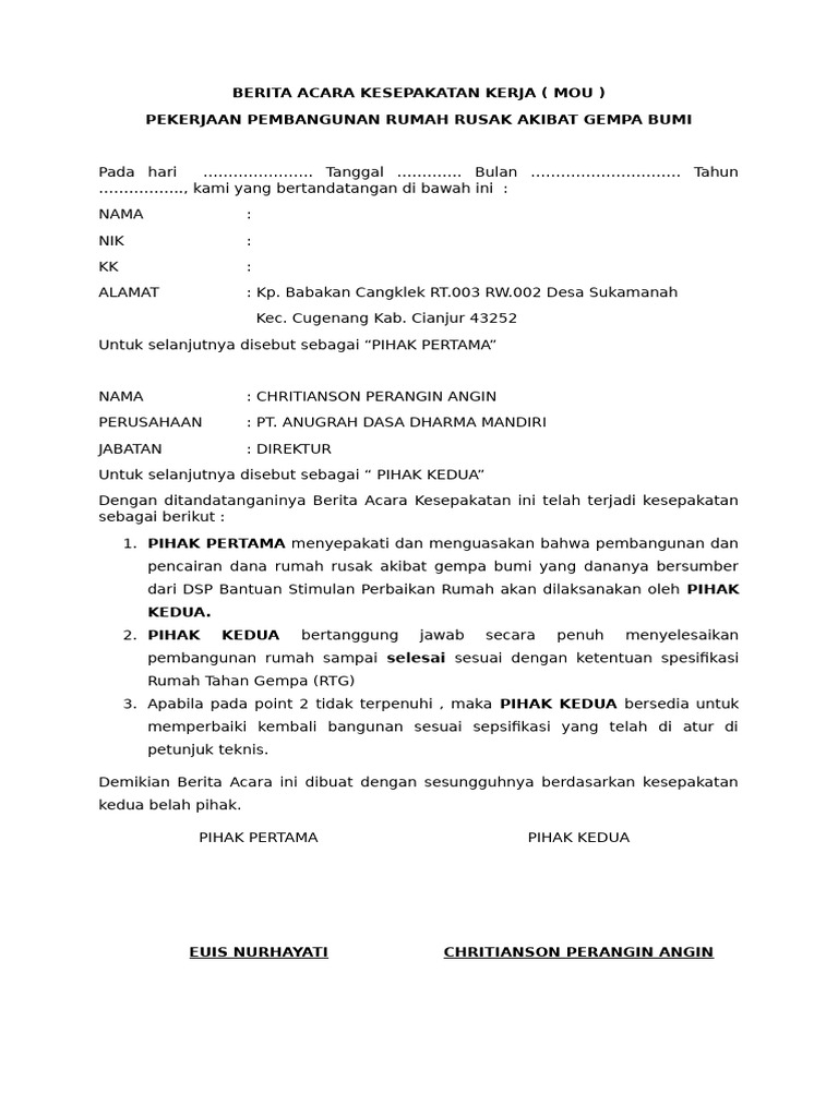 Berita Acara Kesepakatan K…