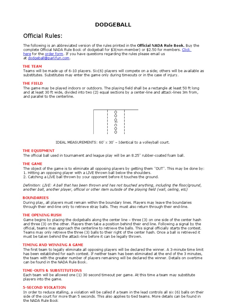Dodge Ball PDF Games Of Physical Skill Sports Rules And Regulations