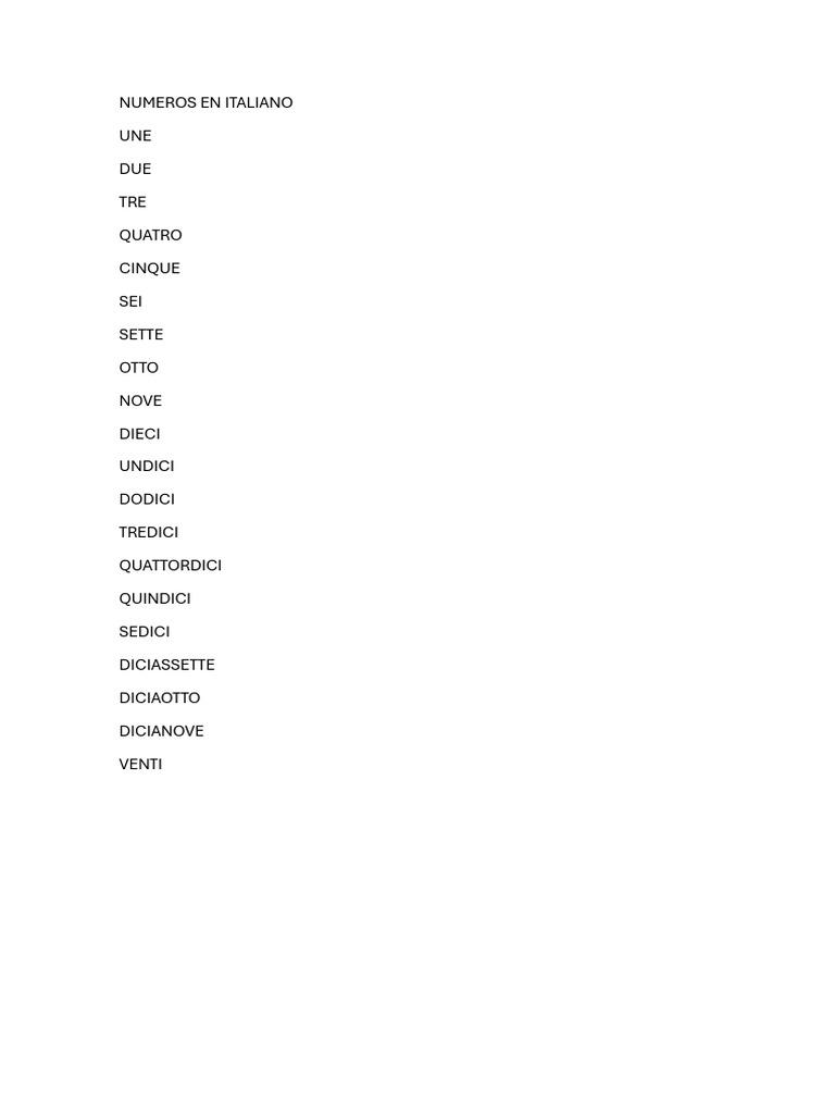 Numeros en italiano pdf