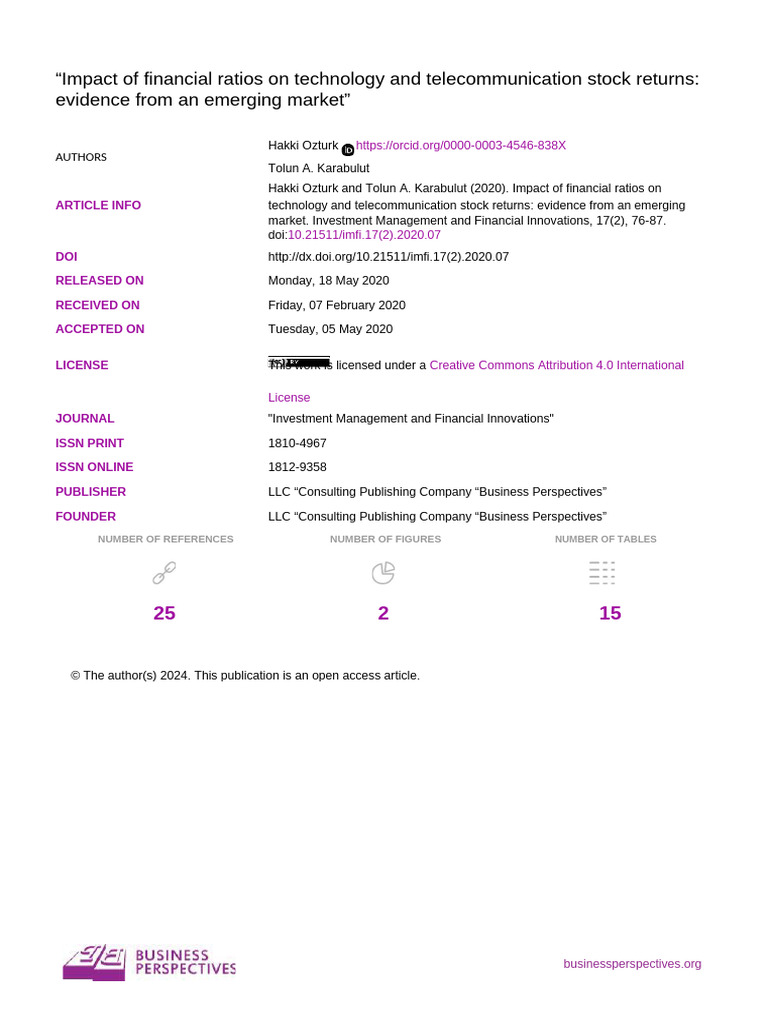 Impact of Financial Ratios On Technology and Telecommunication Stock ...